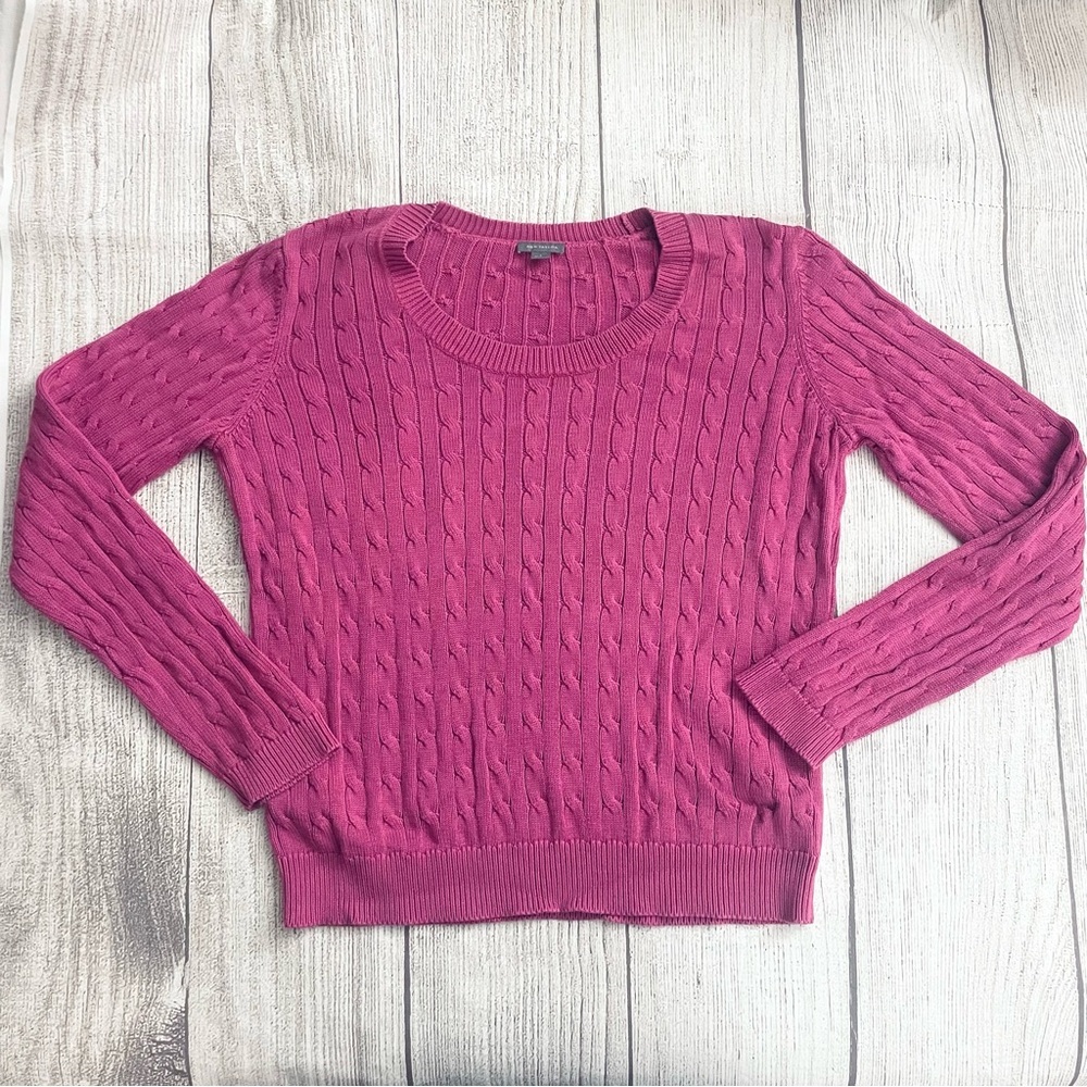 ANN TAYLOR Women’s Pink Scoop Neck Cable Knit Sweater Size Large